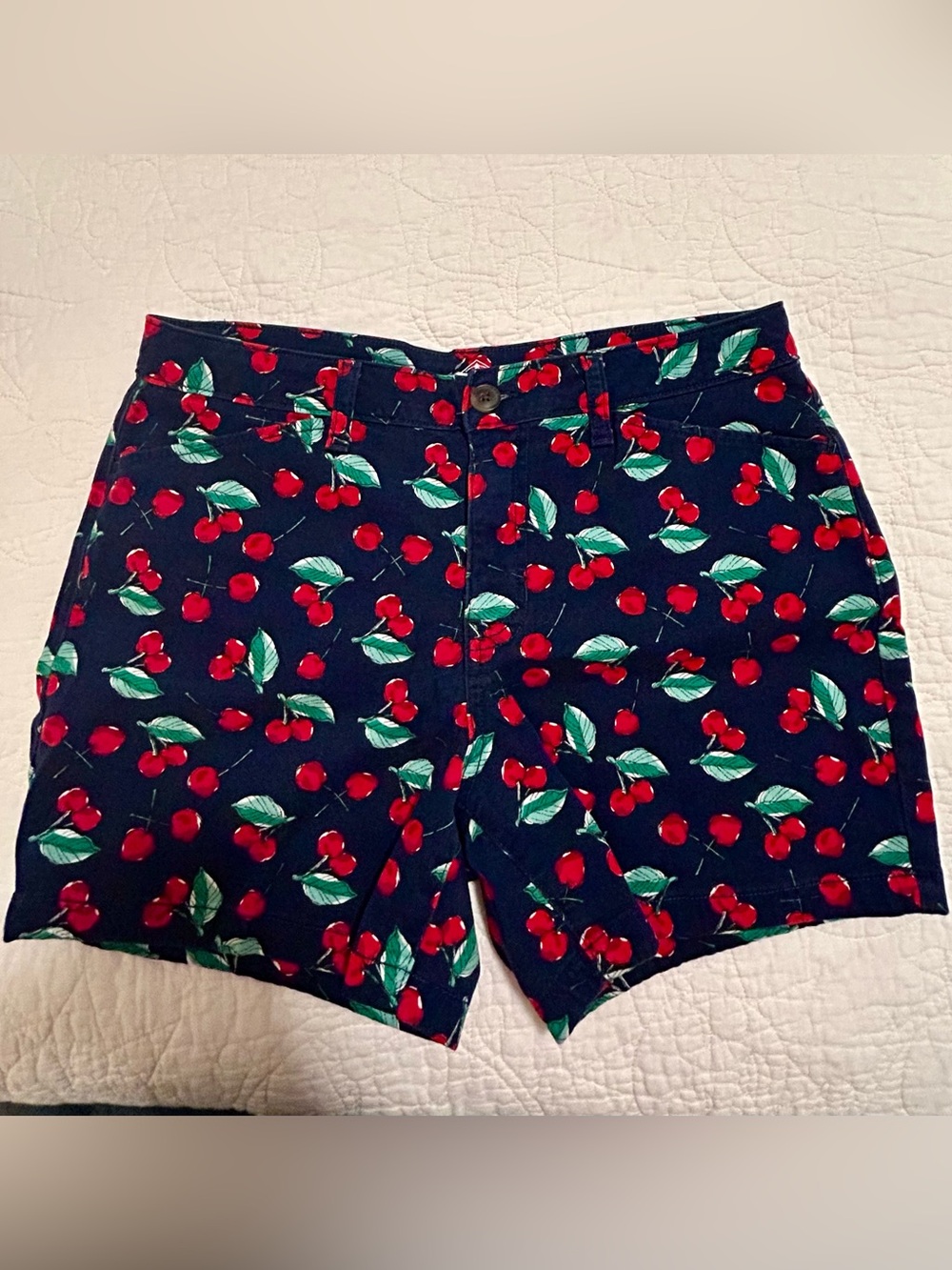Women’s Navy Cherry Print Cotton Shorts